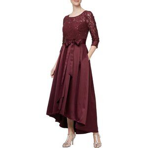 NWT Alex Evenings Sequin Lace Party Dress with Satin Skirt and Self Belt…